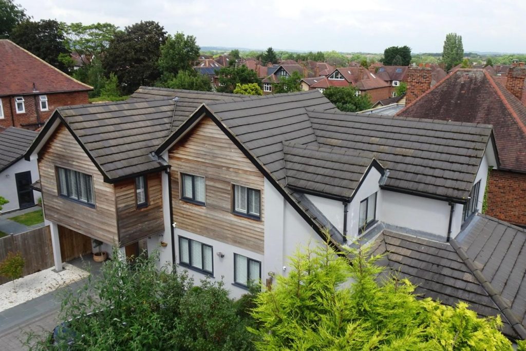 Modern house with sloped roofs