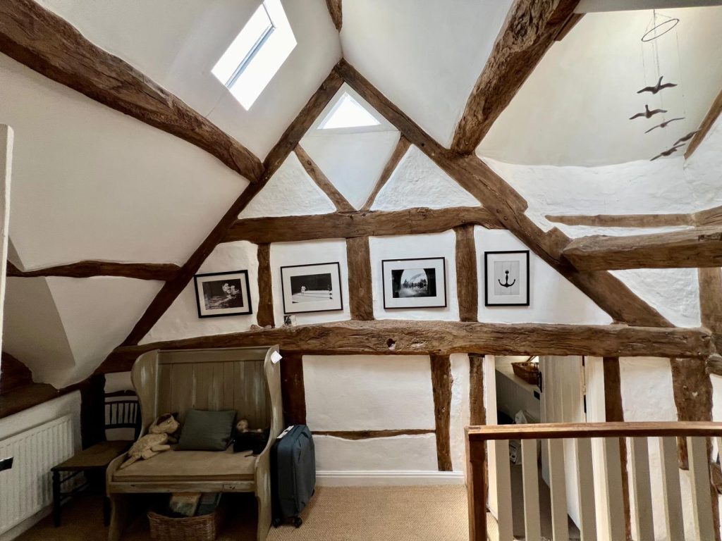 Rustic room with wooden beams